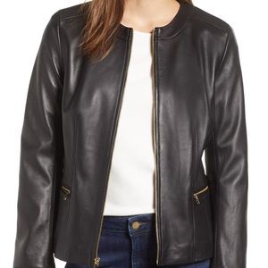 COLE HAAN Smooth Lambskin Leather Jacket